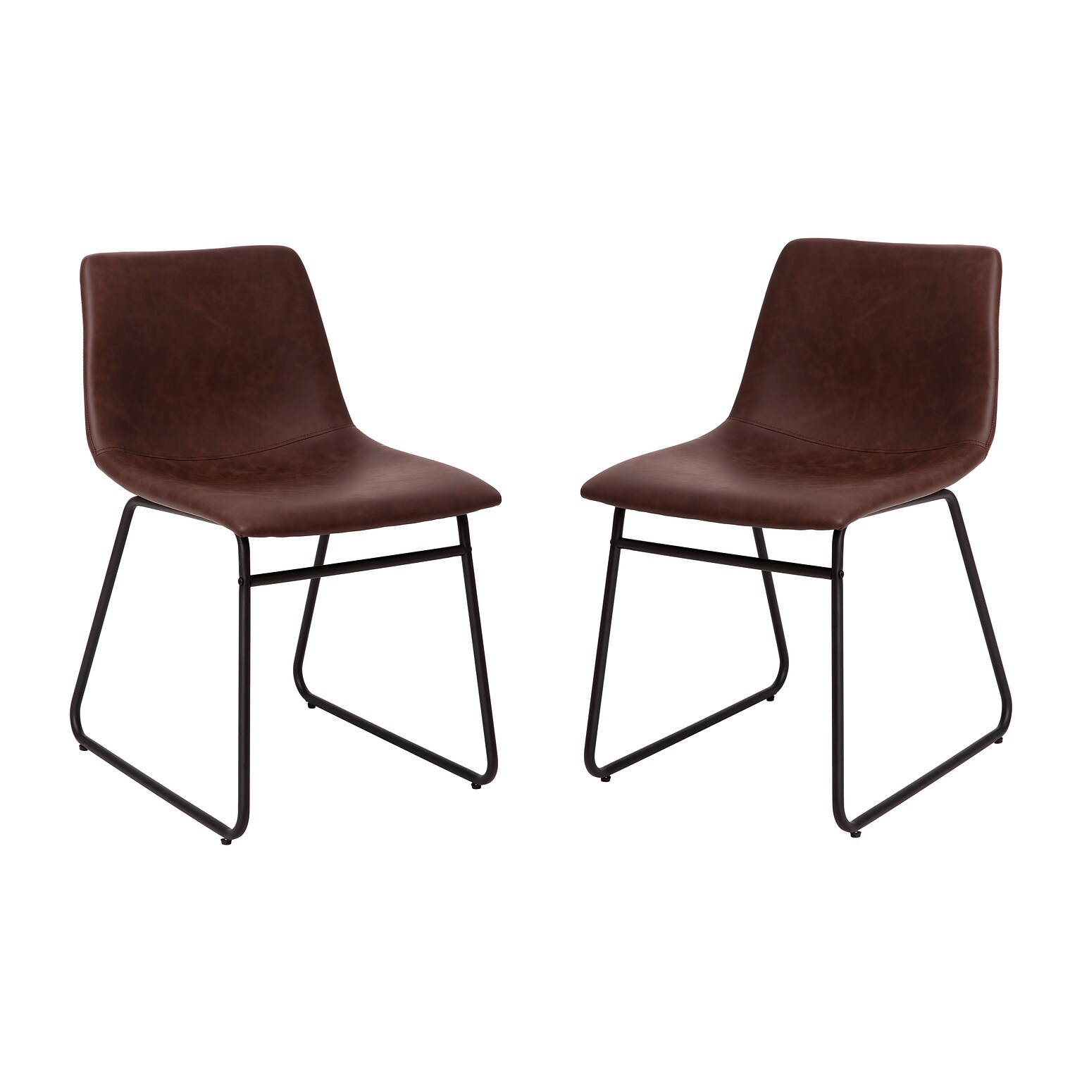 Flash Furniture Midcentury LeatherSoft Dining Chair, Dark Brown LeatherSoft/Black Frame, Set of 2 (ETER1834518DBBK)