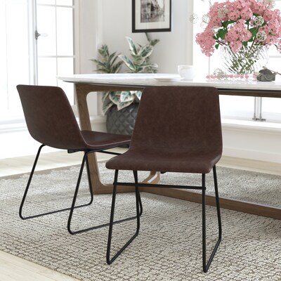 Flash Furniture Midcentury LeatherSoft Dining Chair, Dark Brown LeatherSoft/Black Frame, Set of 2 (E