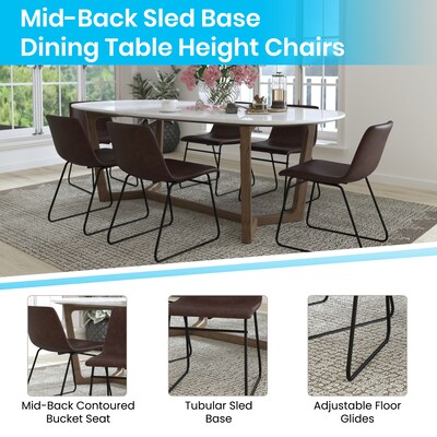 Flash Furniture Midcentury LeatherSoft Dining Chair, Dark Brown LeatherSoft/Black Frame, Set of 2 (ETER1834518DBBK)