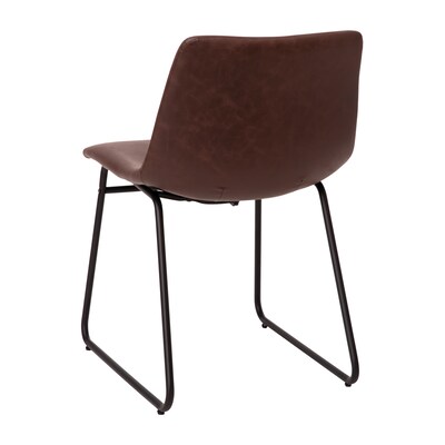 Flash Furniture Midcentury LeatherSoft Dining Chair, Dark Brown LeatherSoft/Black Frame, Set of 2 (ETER1834518DBBK)