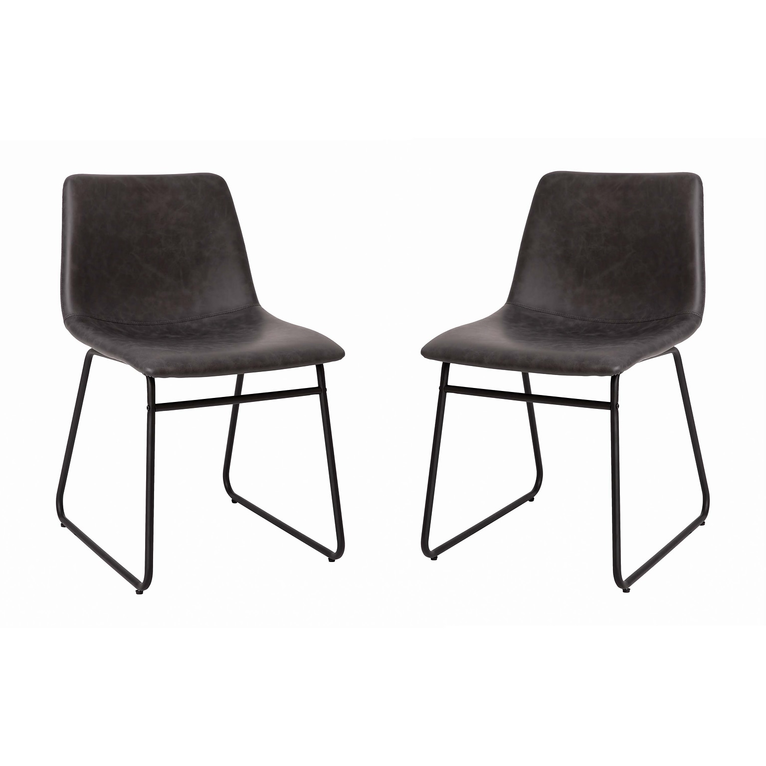 Flash Furniture Midcentury LeatherSoft Dining Chair, Gray LeatherSoft/Black Frame, Set of 2 (ETER1834518GYBK)