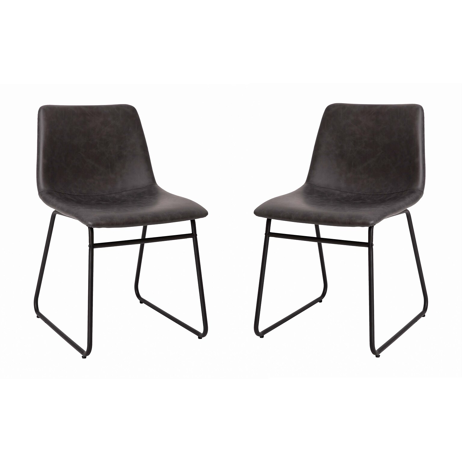 Flash Furniture Midcentury LeatherSoft Dining Chair, Gray LeatherSoft/Black Frame, Set of 2 (ETER1834518GYBK)