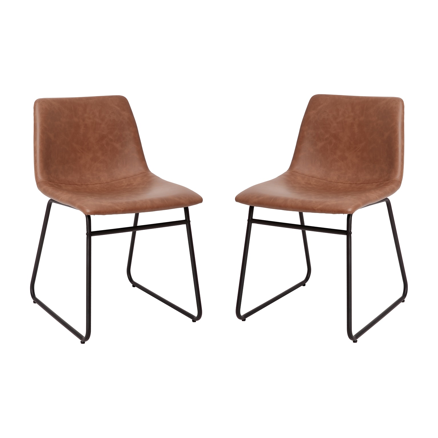 Flash Furniture Midcentury LeatherSoft Dining Chair, Light Brown LeatherSoft/Black Frame, Set of 2 (ETER1834518LBBK)