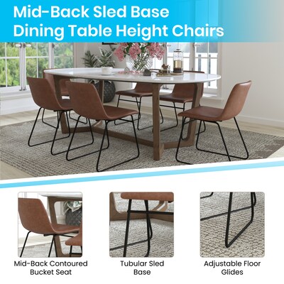 Flash Furniture Midcentury LeatherSoft Dining Chair, Light Brown LeatherSoft/Black Frame, Set of 2 (ETER1834518LBBK)