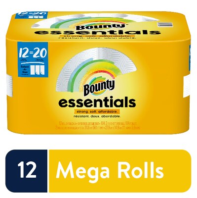 Bounty Essentials Select-A-Size Paper Towels, 2-ply, 104 Sheets/Roll, 12 Rolls/Pack (74647)