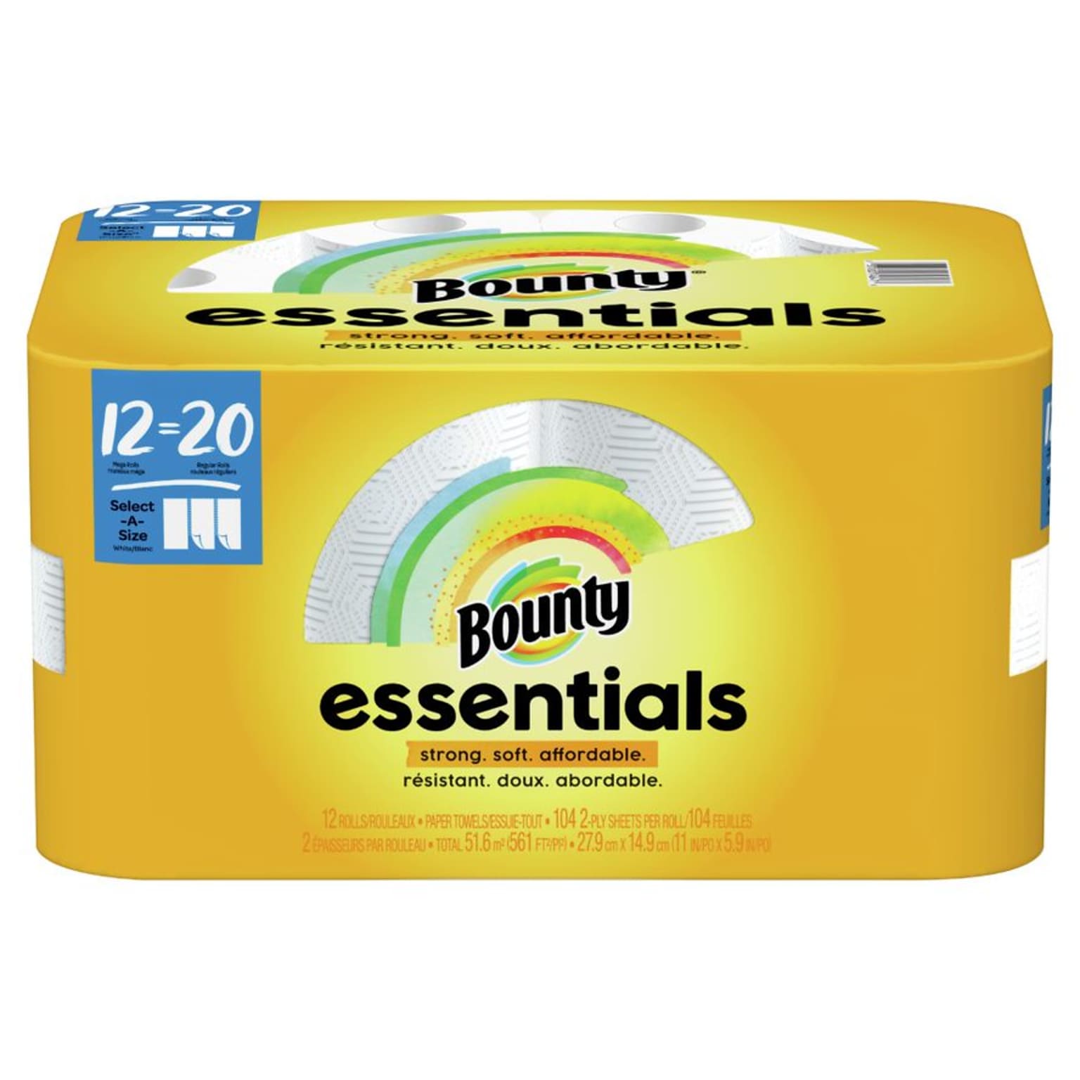 Bounty Essentials Select-A-Size Paper Towels, 2-ply, 104 Sheets/Roll, 12 Rolls/Pack (74647)