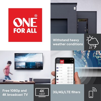 One For All Rural Line Pro Amplified Outdoor HDTV Antenna with Mounting Kit (17411)