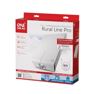 One For All Rural Line Pro Amplified Outdoor HDTV Antenna with Mounting Kit (17411)