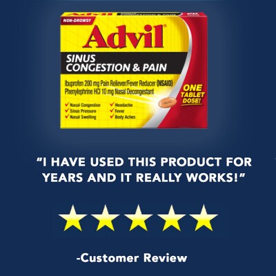 Advil® Sinus Congestion & Pain Relief, Pain & Fever Reducer, 1/Pack, 50/Box (019901)