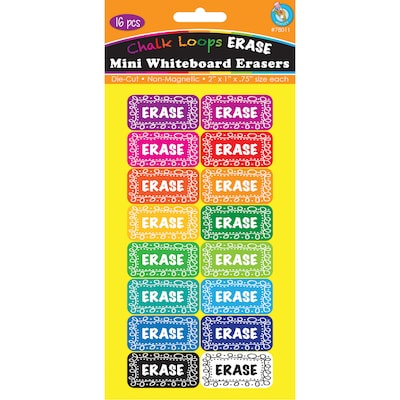 Ashley Productions® Mini Whiteboard Erasers, Chalkboard Loops Assorted Colors, 2 x 1 x 0.75, Pack