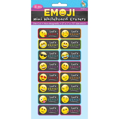 Ashley Productions Non-Magnetic Mini Whiteboard Erasers, Emotions Icons, 16/Pack (ASH78014)