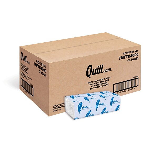 Quill Brand® Multi-Fold Paper Towels, 1-Ply, 250 Sheets/Pack, 16 Packs/Carton (1470)