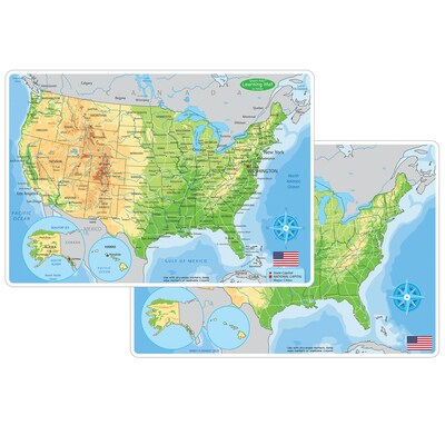 Ashley Productions Smart Poly 12" x 17" U.S. Physical Map Learning Mat, Double-Sided (ASH95001)