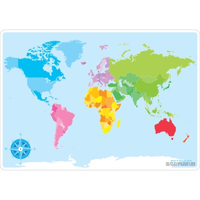 Ashley Productions Smart Poly 12" x 17" World Basic Map Learning Mat, Double-Sided (ASH95002)