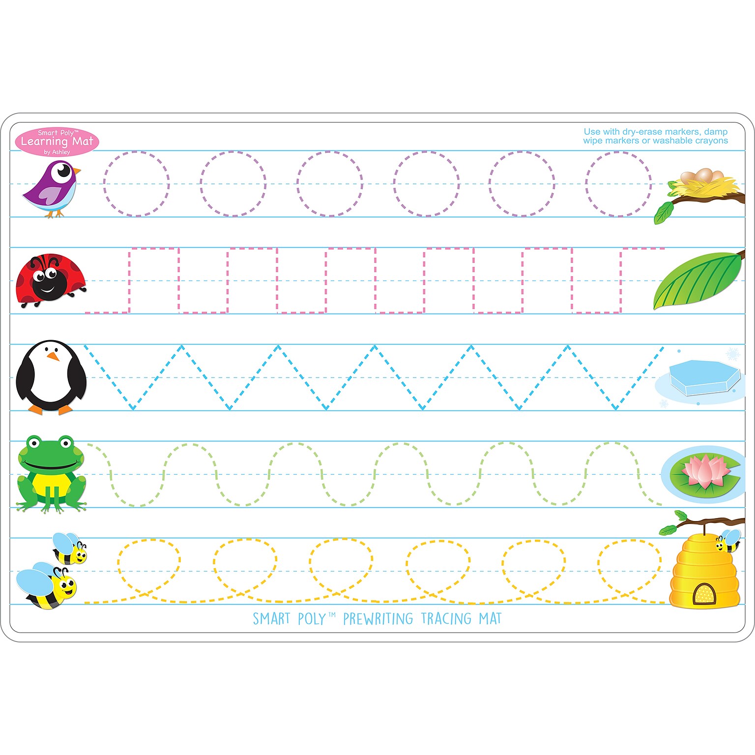 Ashley Productions® Smart Poly™ Learning Mat Prewriting & Shape Tracing, Double-Sided, 12 x 17 (ASH95011)