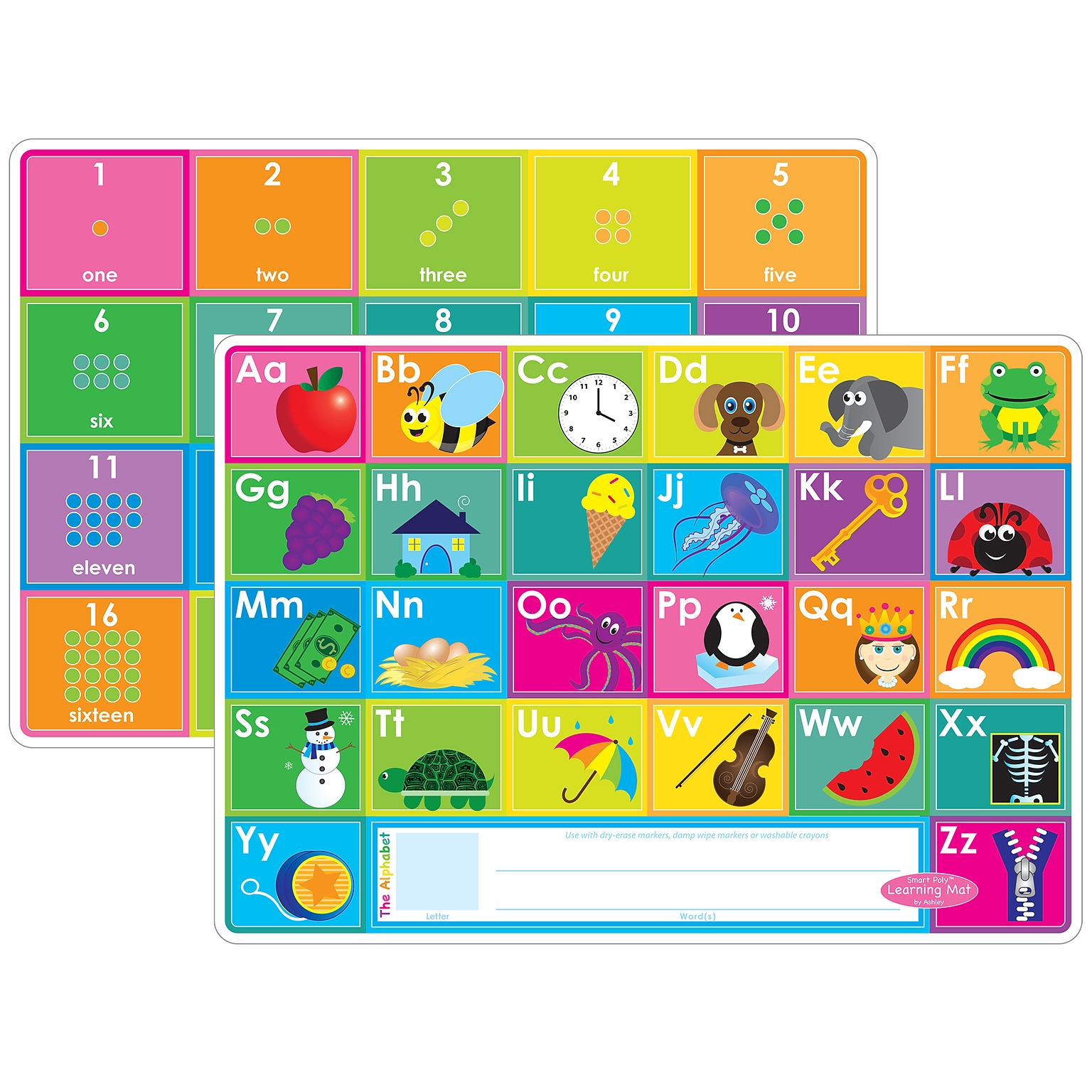 Ashley Productions Smart Poly 12 x 17 Double-Sided, ABC & Numbers 1-20 Learning Mat, Double-Sided (ASH95020)