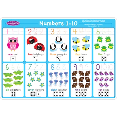 Ashley Productions Smart Poly 12" x 17" Numbers 1-10  Learning Mat, Double-Sided (ASH95023)