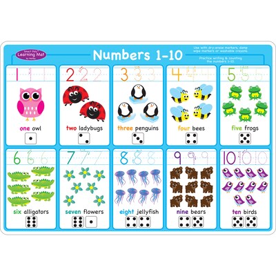 Ashley Productions Smart Poly 12" x 17" Numbers 1-10  Learning Mat, Double-Sided (ASH95023)