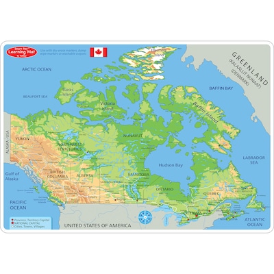 Ashley Productions Smart Poly 12" x 17" Physical Canada Map Learning Mat, Double-Sided (ASH95024)