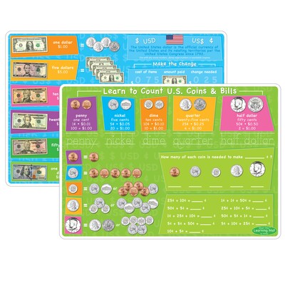 Ashley Productions Smart Poly 12 x 17 U.S. Currency Learning Mat, Double-Sided (ASH95027)