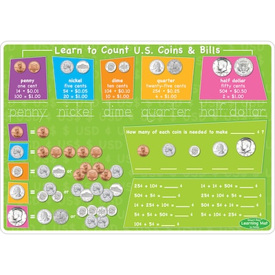 Ashley Productions Smart Poly 12 x 17 U.S. Currency Learning Mat, Double-Sided (ASH95027)