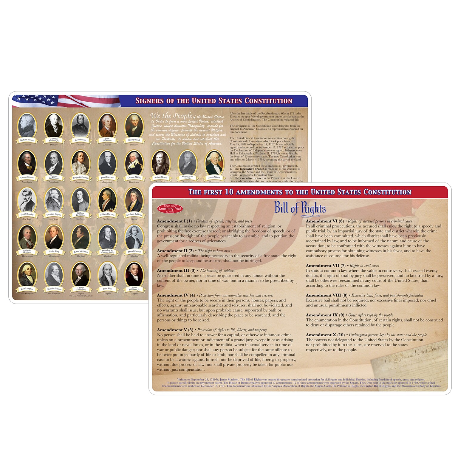 Ashley Productions Smart Poly 12 x 17 Constitution/Bill of Rights Learning Mat, Double-Sided (ASH95036)