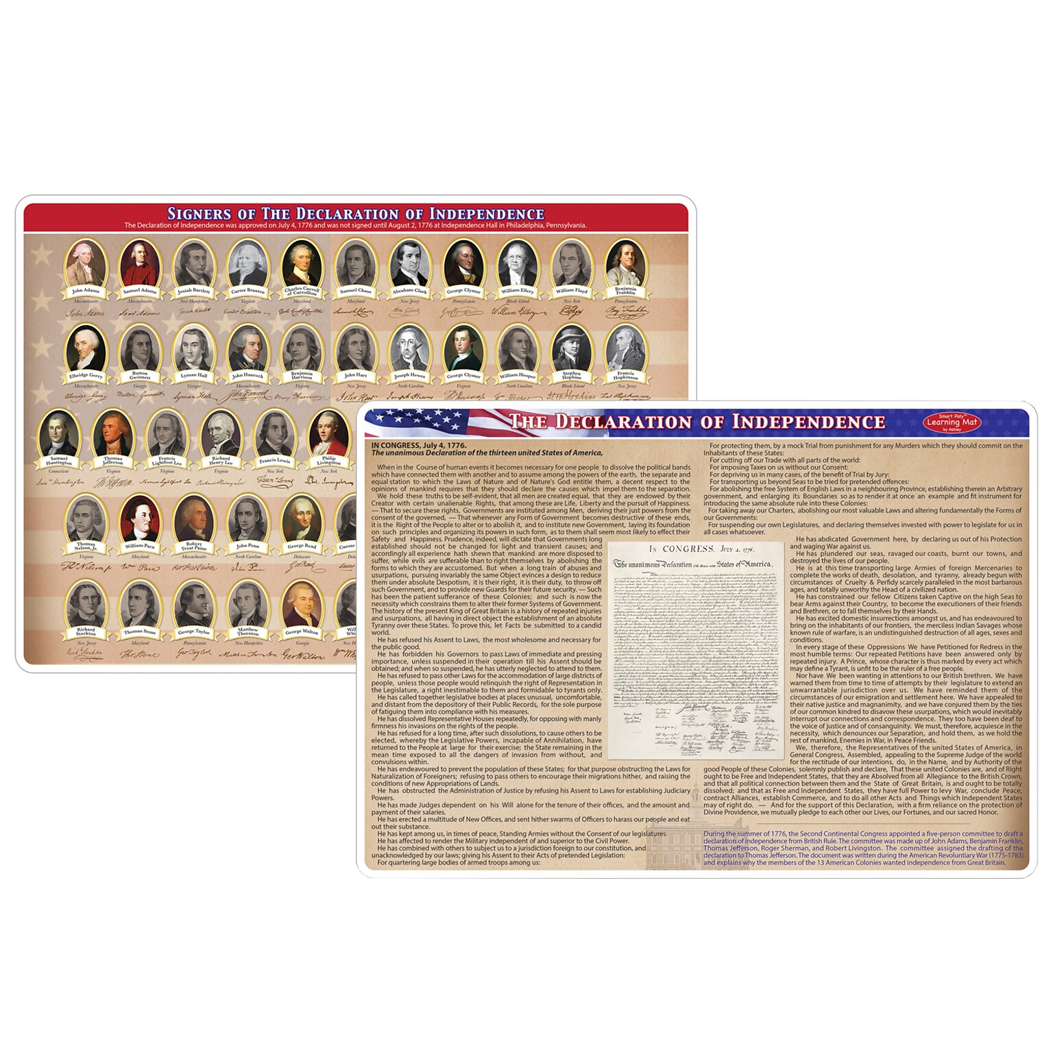 Ashley Productions Smart Poly 12 x 17 Declaration of Independence Learning Mat, Double-Sided (ASH95037)