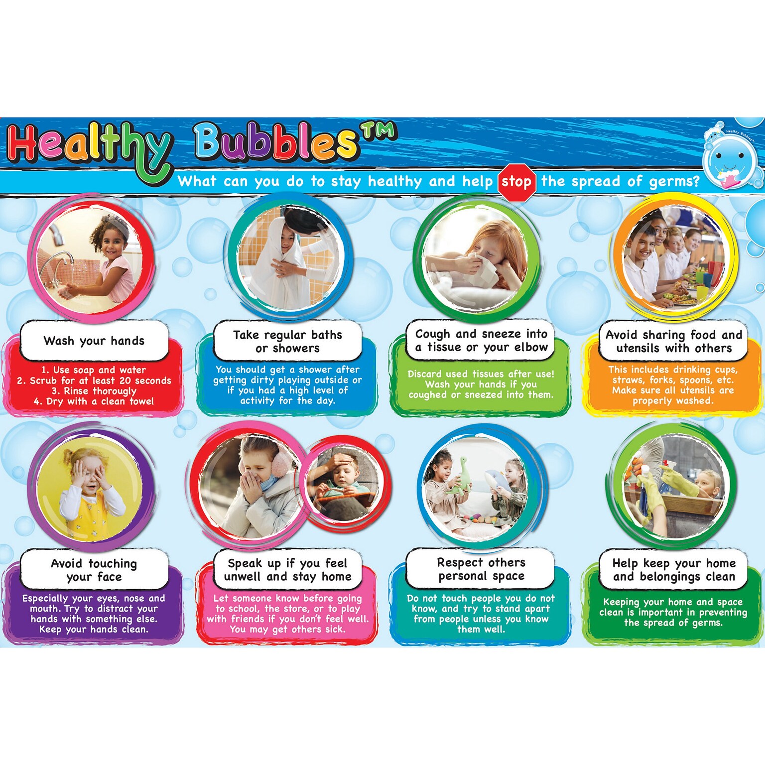 Ashley Productions Smart Poly 12 x 17 Healthy Bubbles Handwashing and Hygiene Learning Mat, Double-Sided (ASH95039)