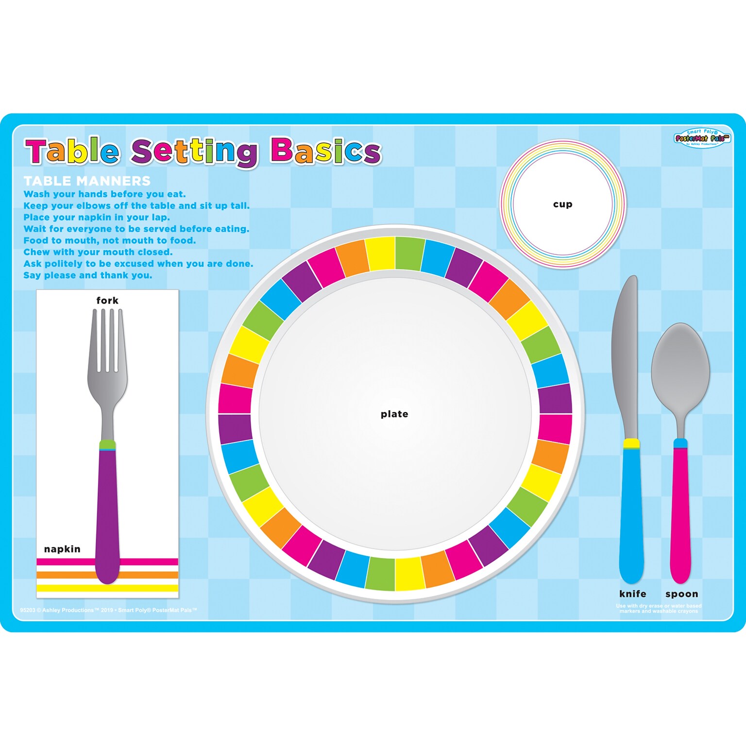 Ashley Productions Smart Poly 12 x 17.25 Basic Place Setting Table PosterMat Pals, Single Sided (ASH95203)