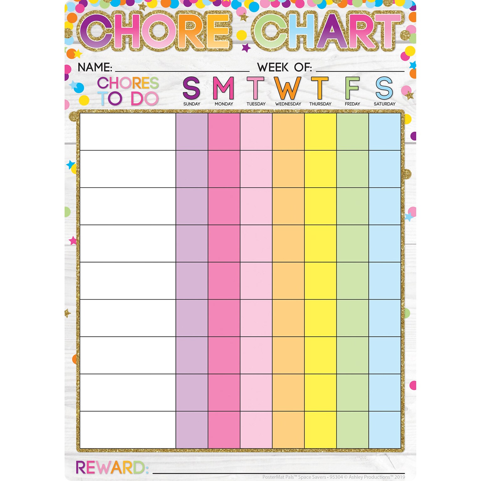 Ashley Productions Smart Poly Space Savers 13 x 9.5 Confetti Style Chores PosterMat Pals, Single Sided (ASH95304)