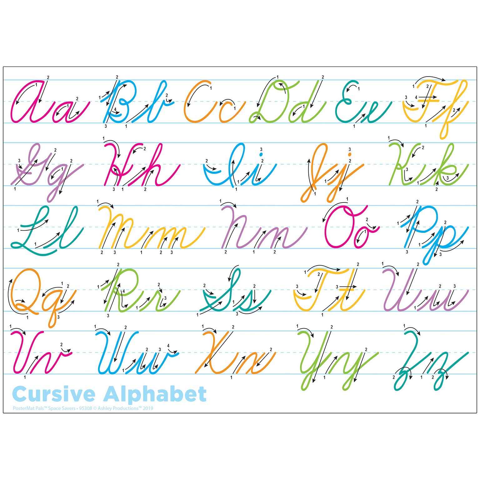 Ashley Productions® Smart Poly® PosterMat Pals® Space Savers Cursive Handwriting, 13 x 9.5 (ASH95308)