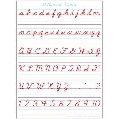 Ashley Productions® Smart Poly® PosterMat Pals® Space Savers DNealian Cursive Handwriting, 13 x 9.