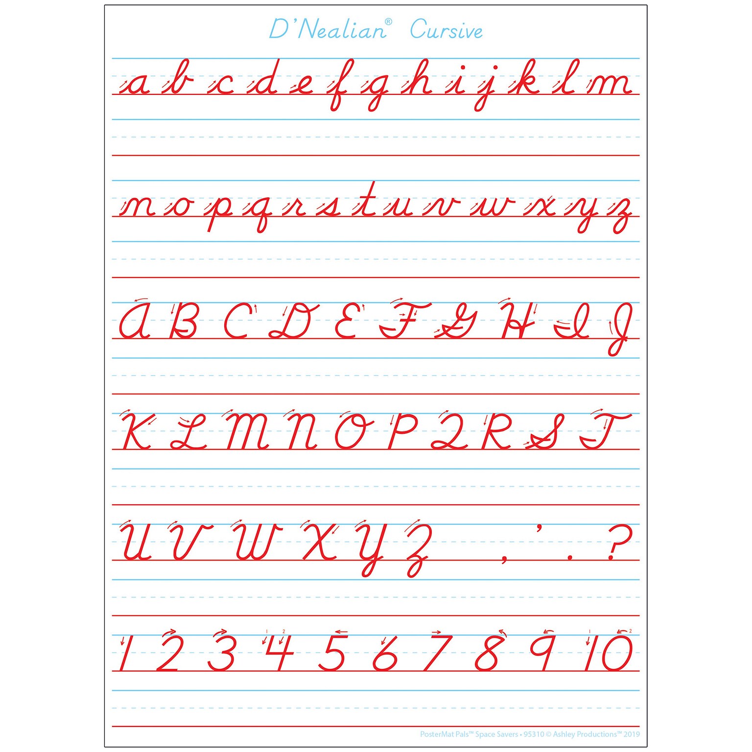 Ashley Productions® Smart Poly® PosterMat Pals® Space Savers DNealian Cursive Handwriting, 13 x 9.5 (ASH95310)