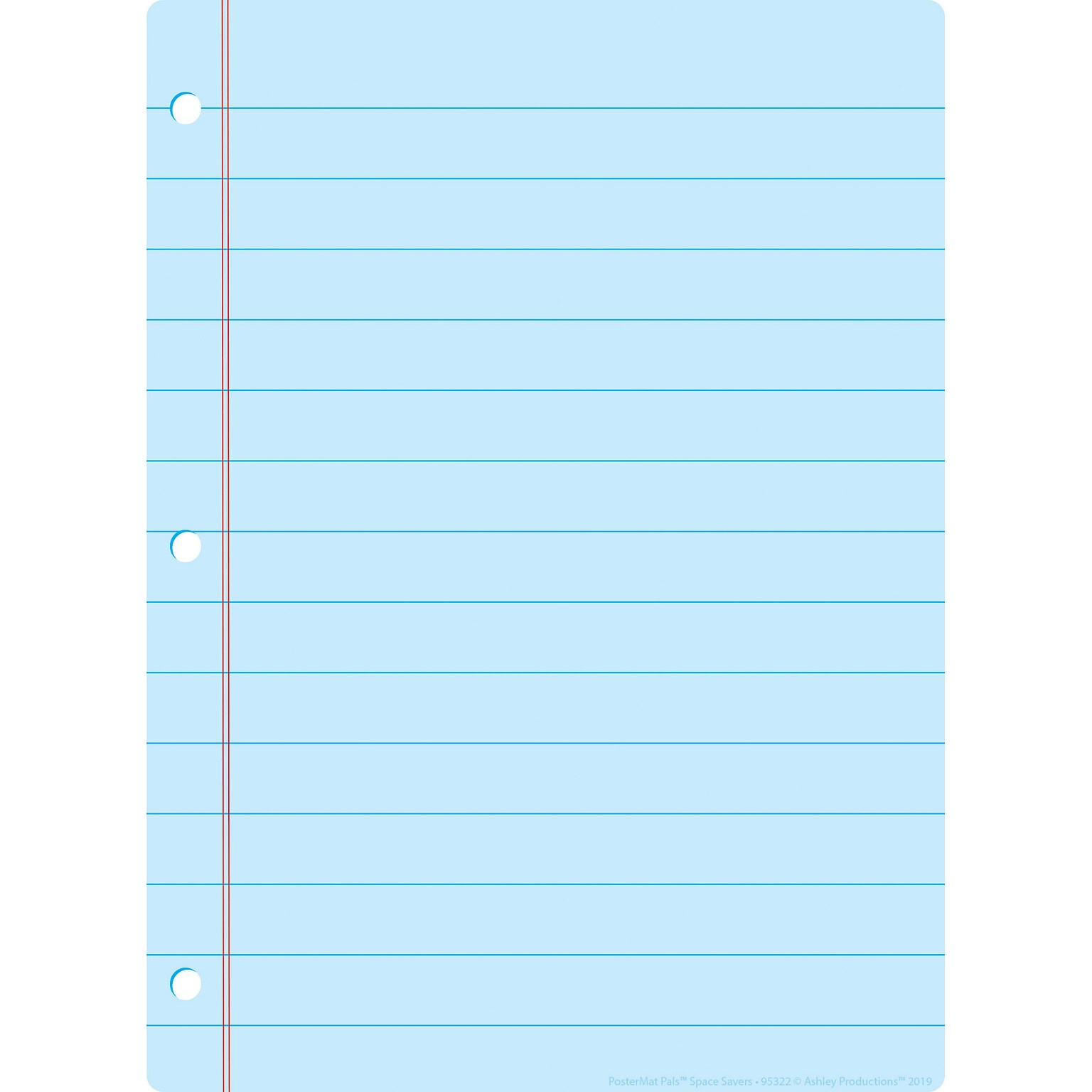 Ashley Productions Smart Poly Space Savers 13 x 9.5 Blue Notebook Paper PosterMat Pals, Single Sided (ASH95322)