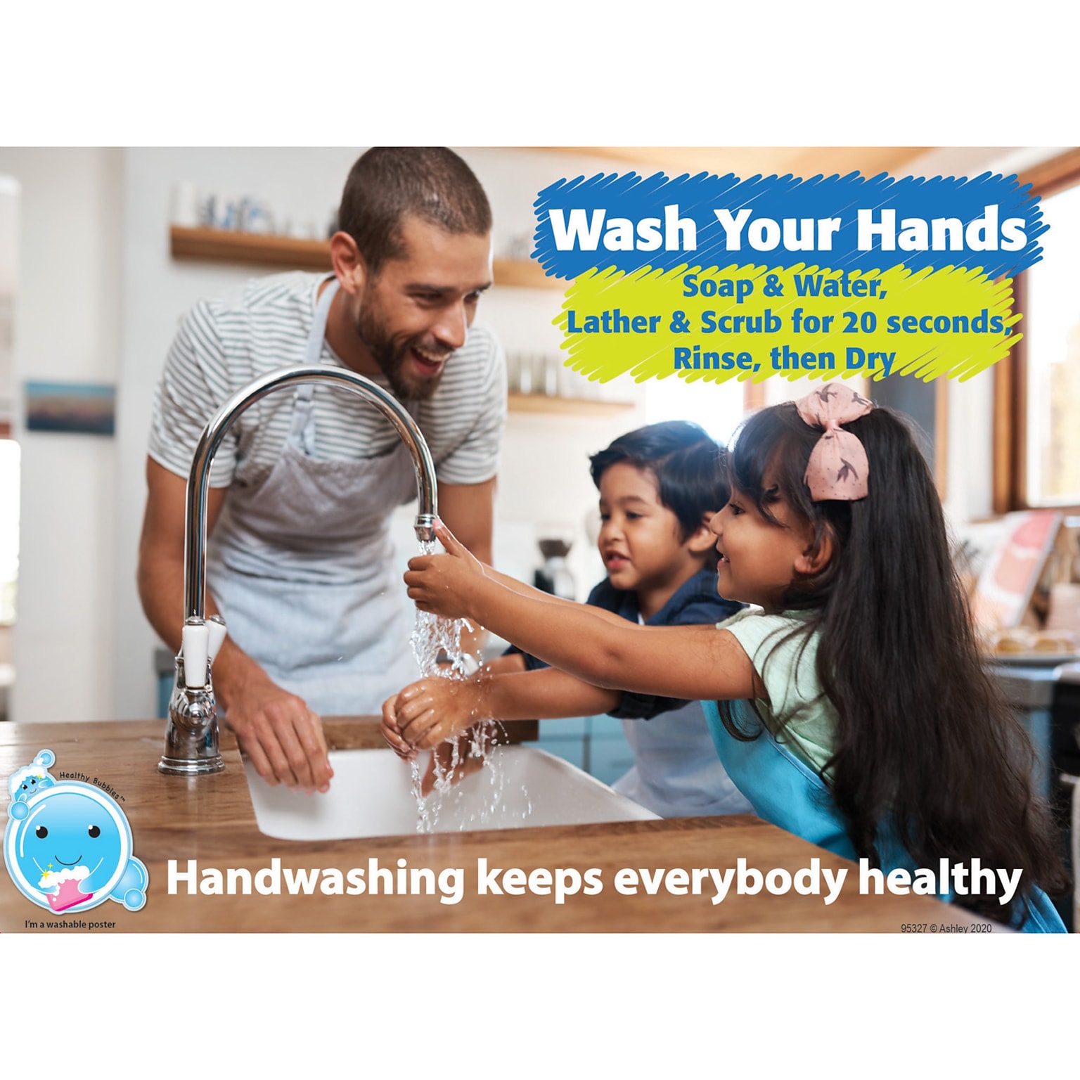 Ashley Productions Smart Poly 13 x 9.5Healthy Bubbles Handwashing Keeps Everybody Healthy PosterMat Pals (ASH95327)