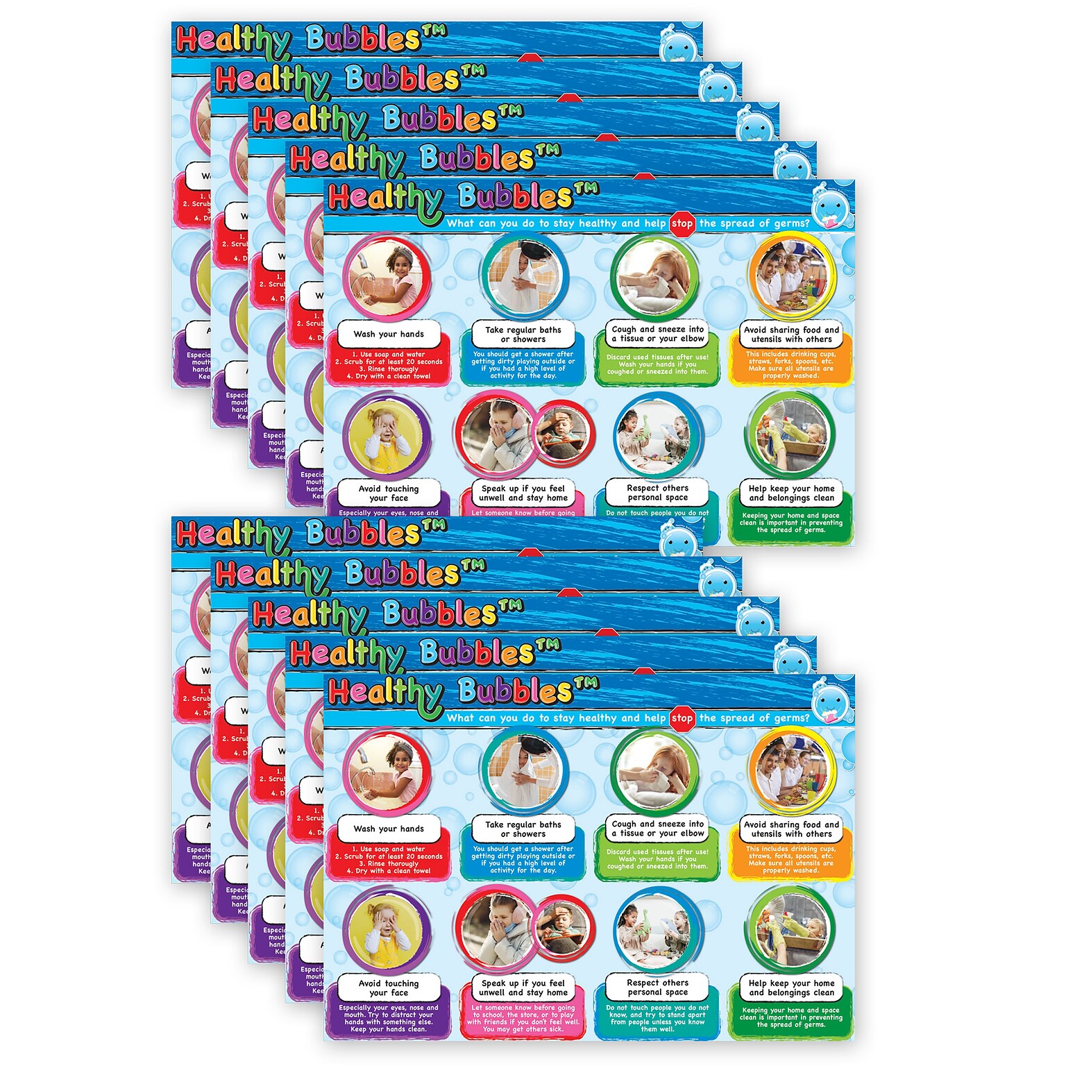 Ashley Productions Smart Poly 12 x 17 Healthy Bubbles Handwashing and Hygiene Learning Mat, Pack of 10 (ASH95639)