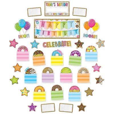 Ashley Productions® Smart Poly® Birthday Donutfetti Design Mini Bulletin Board Set, 33 Piece Set (AS