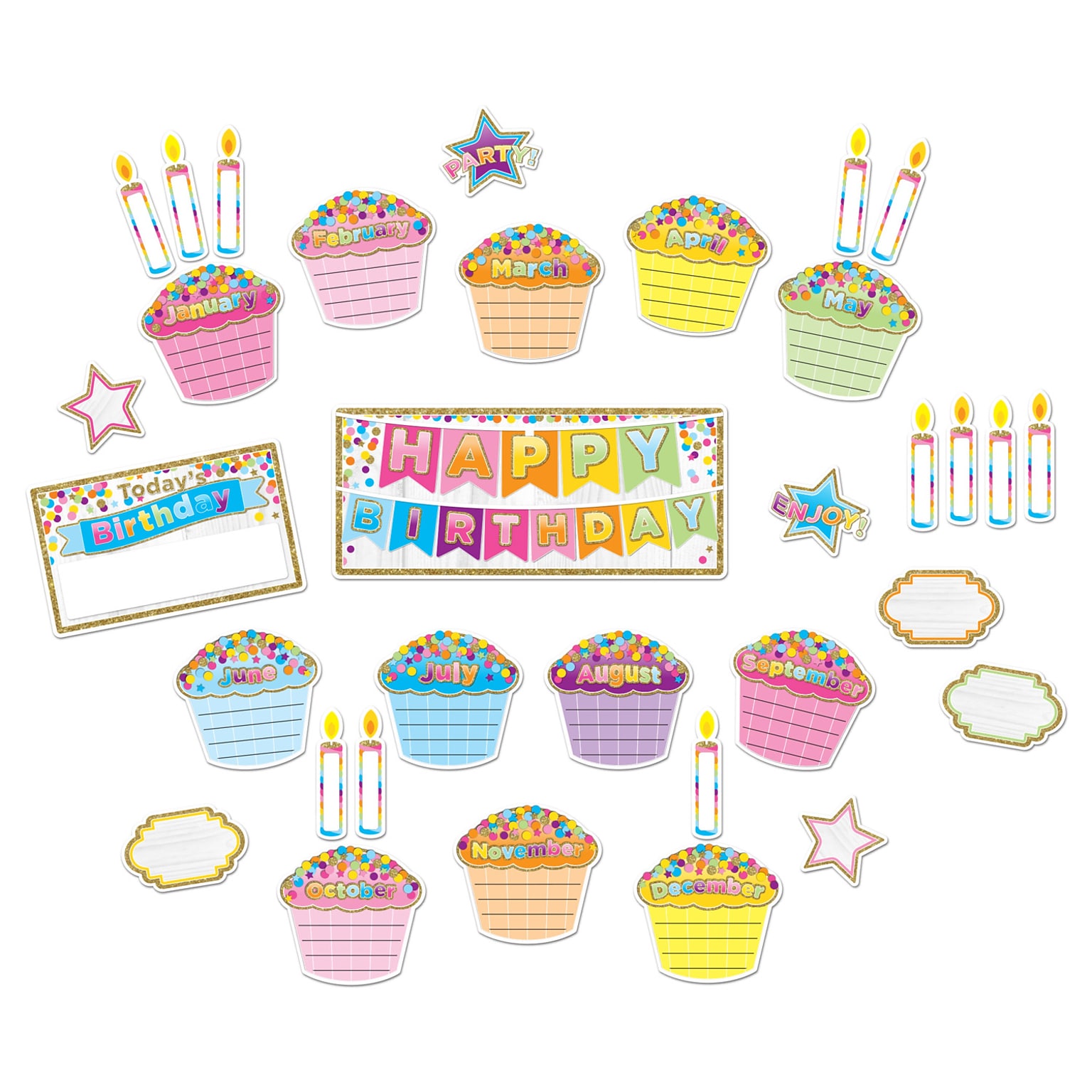 Ashley Productions® Smart Poly® Birthday Confetti Design Mini Bulletin Board Set, 33 Piece Set (ASH96003)
