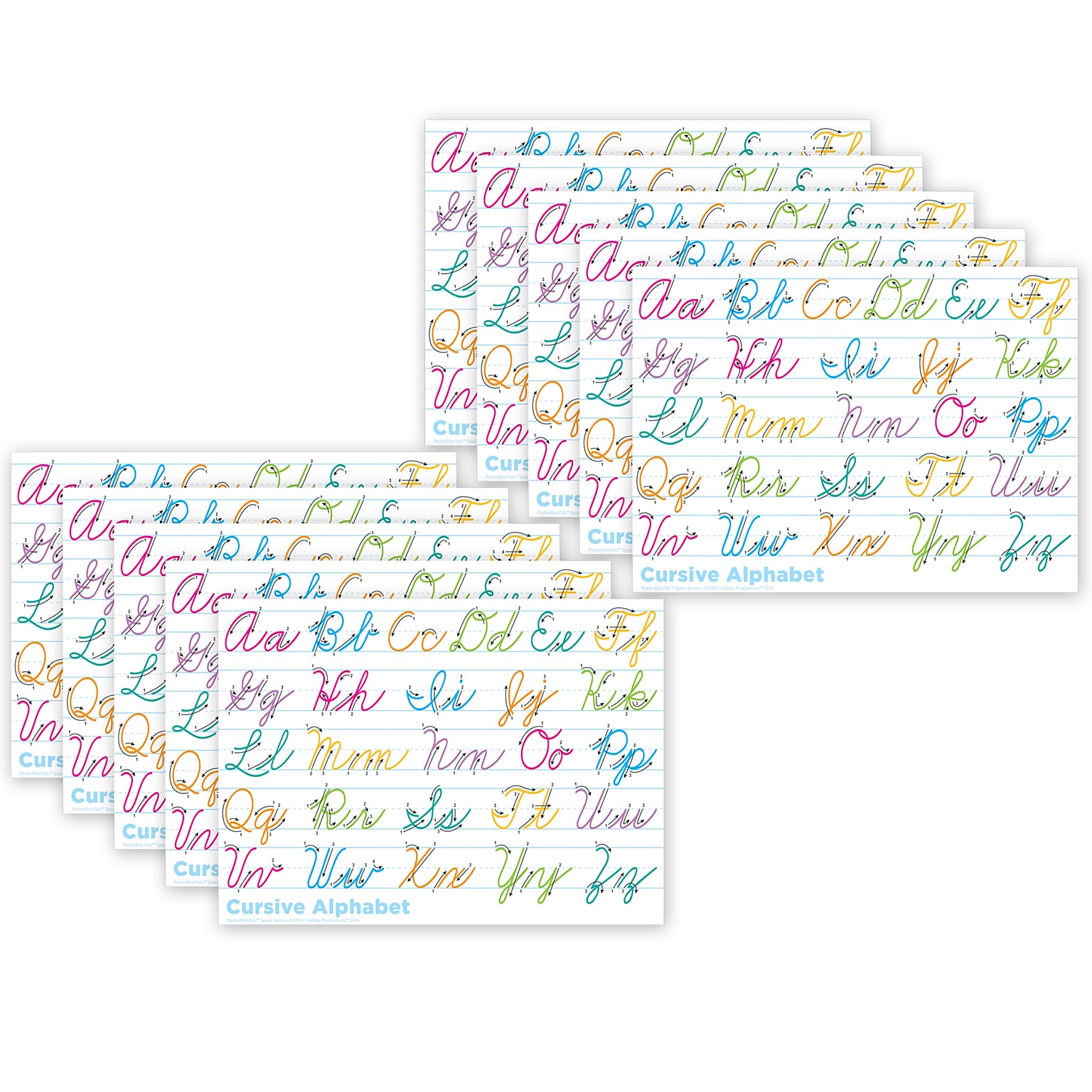 Ashley Productions® Smart Poly® PosterMat Pals® Space Savers Traditional Cursive, 13 x 9.5, Pack of 10 (ASH97008)
