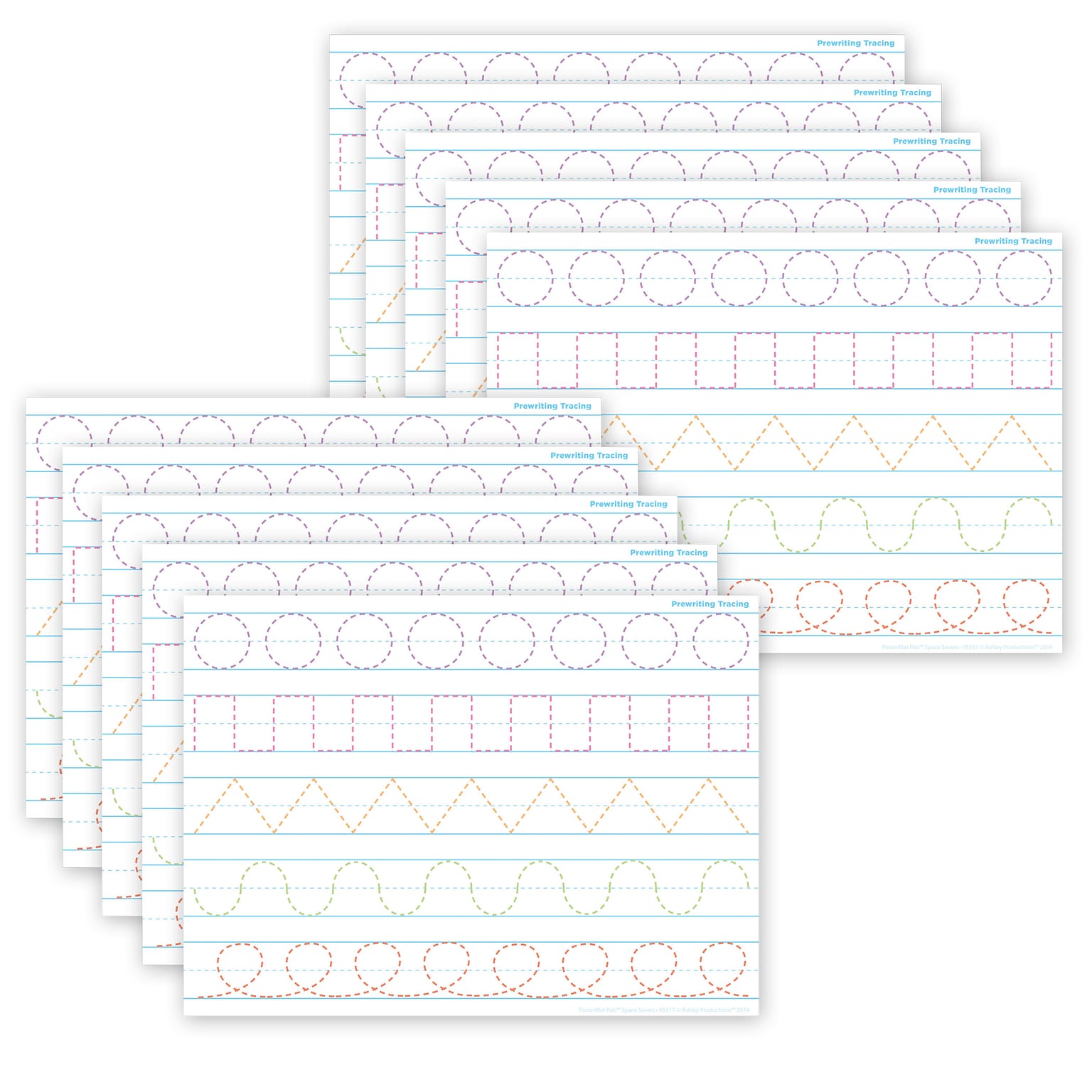 Ashley Productions® Smart Poly® PosterMat Pals® Prewriting Tracing, 13 x 9.5, Pack of 10 (ASH97017)