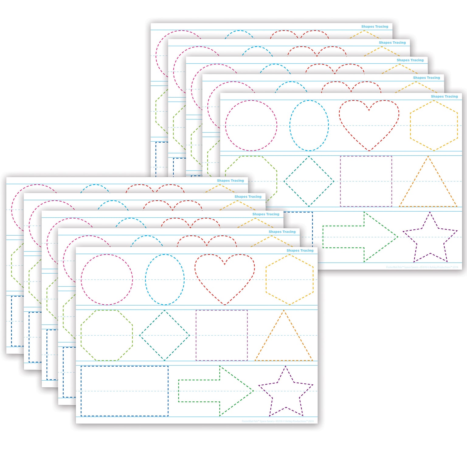 Ashley Productions® Smart Poly® PosterMat Pals® Space Savers Shapes Tracing, 13 x 9.5, Pack of 10 (ASH97018)