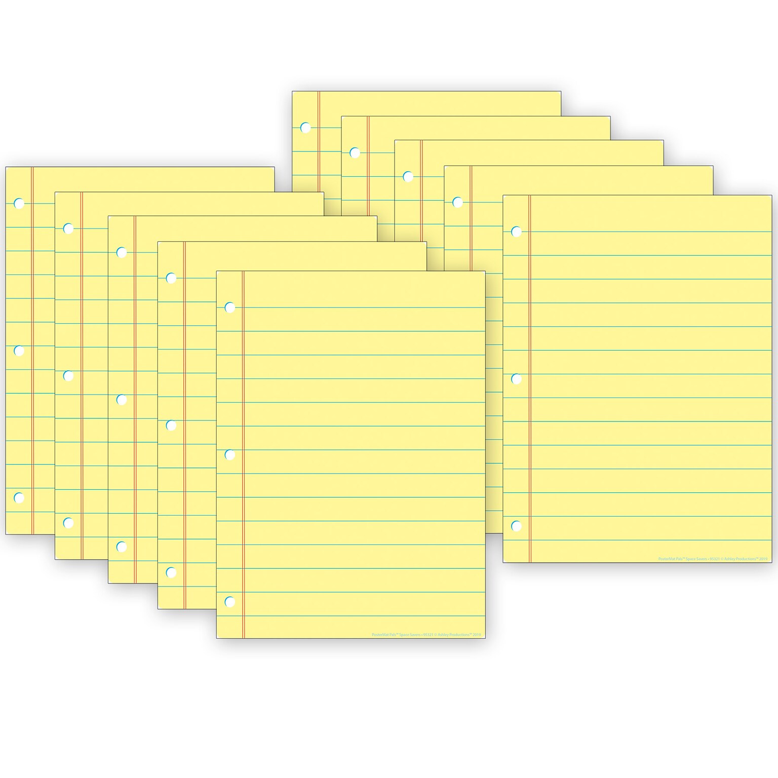Ashley Productions Smart Poly Space Savers 13 x 9.5 Yellow Notebook Paper PosterMat Pals, Pack of 10 (ASH97021)