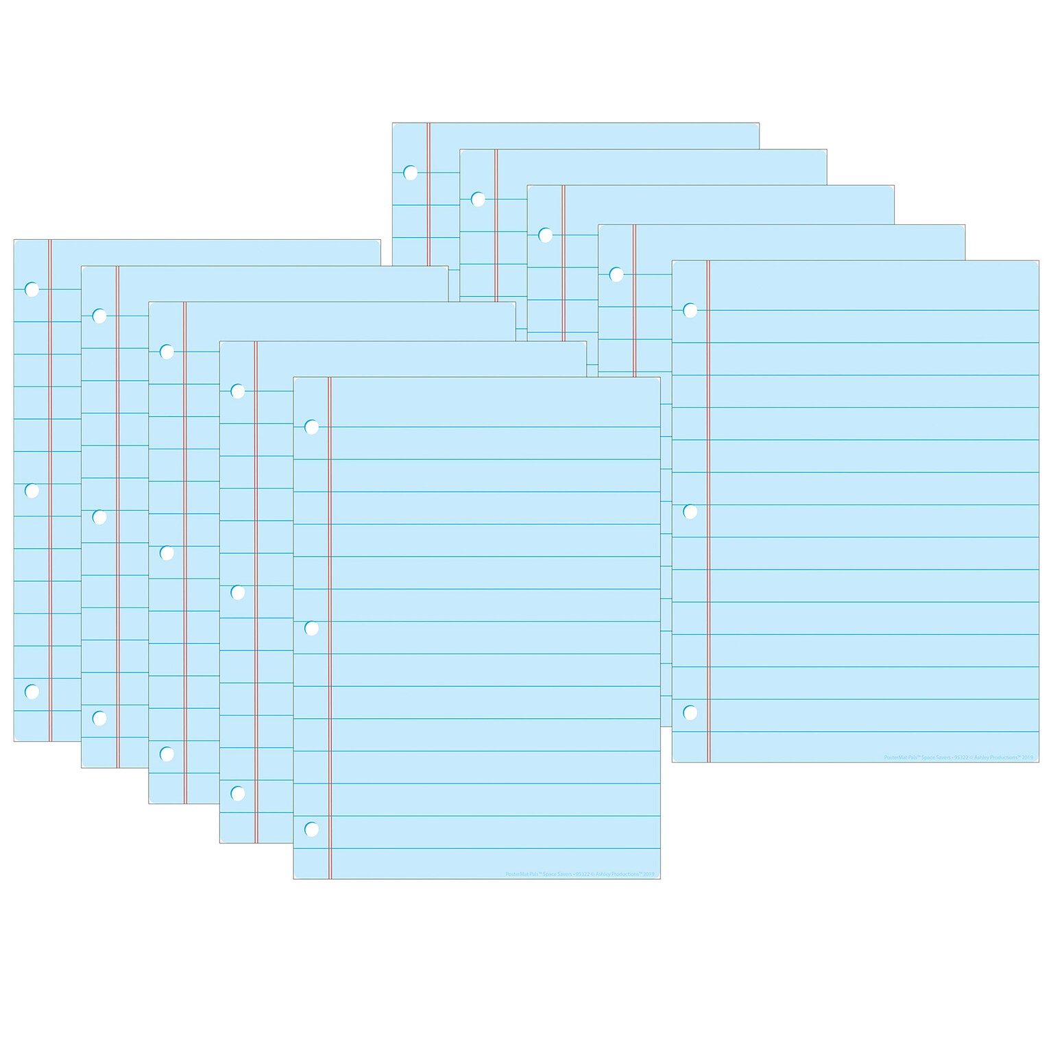 Ashley Productions Smart Poly Space Savers 13 x 9.5 Blue Notebook Paper PosterMat Pals, Pack of 10 (ASH97022)