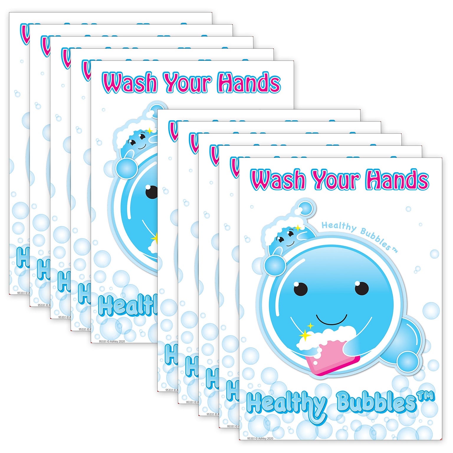 Ashley Productions Smart Poly Space Savers 13 x 9.5Healthy Bubbles PosterMat Pals, Pack of 10 (ASH97031)