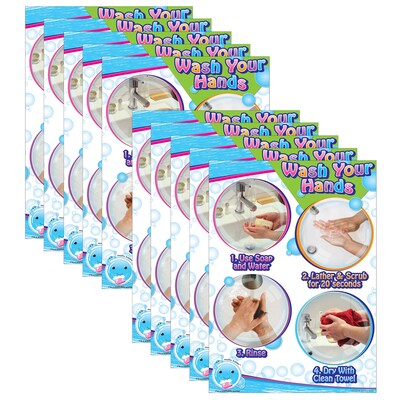 Ashley Productions Smart Poly Space Savers 13 x 9.5 Wash Your Hands PosterMat Pals, Pack of 10 (AS
