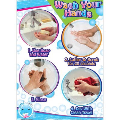 Ashley Productions Smart Poly Space Savers 13 x 9.5 Wash Your Hands PosterMat Pals, Pack of 10 (AS