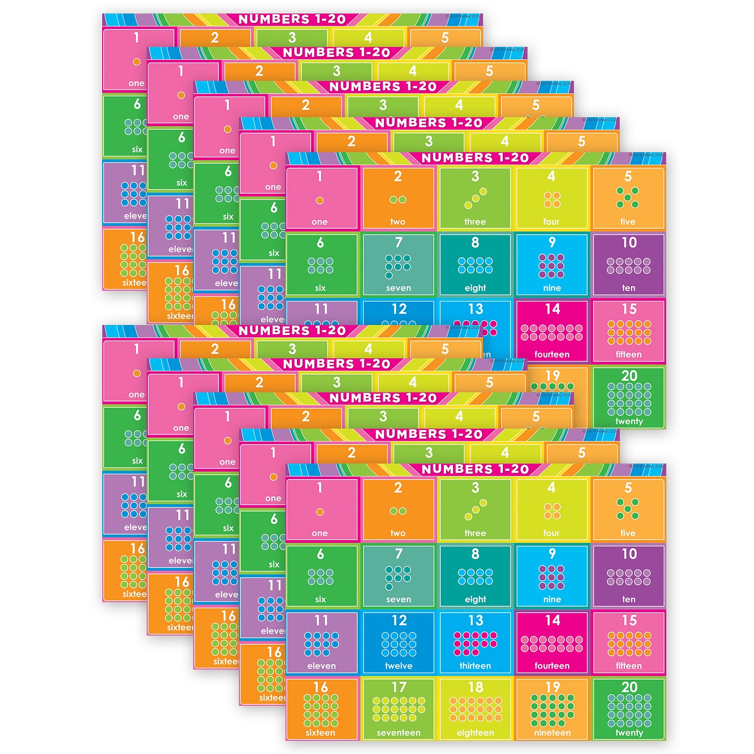 Ashley Productions Smart Poly Space Savers 13 x 9.5 Numbers 1-20 PosterMat Pals, Pack of 10 (ASH97036)