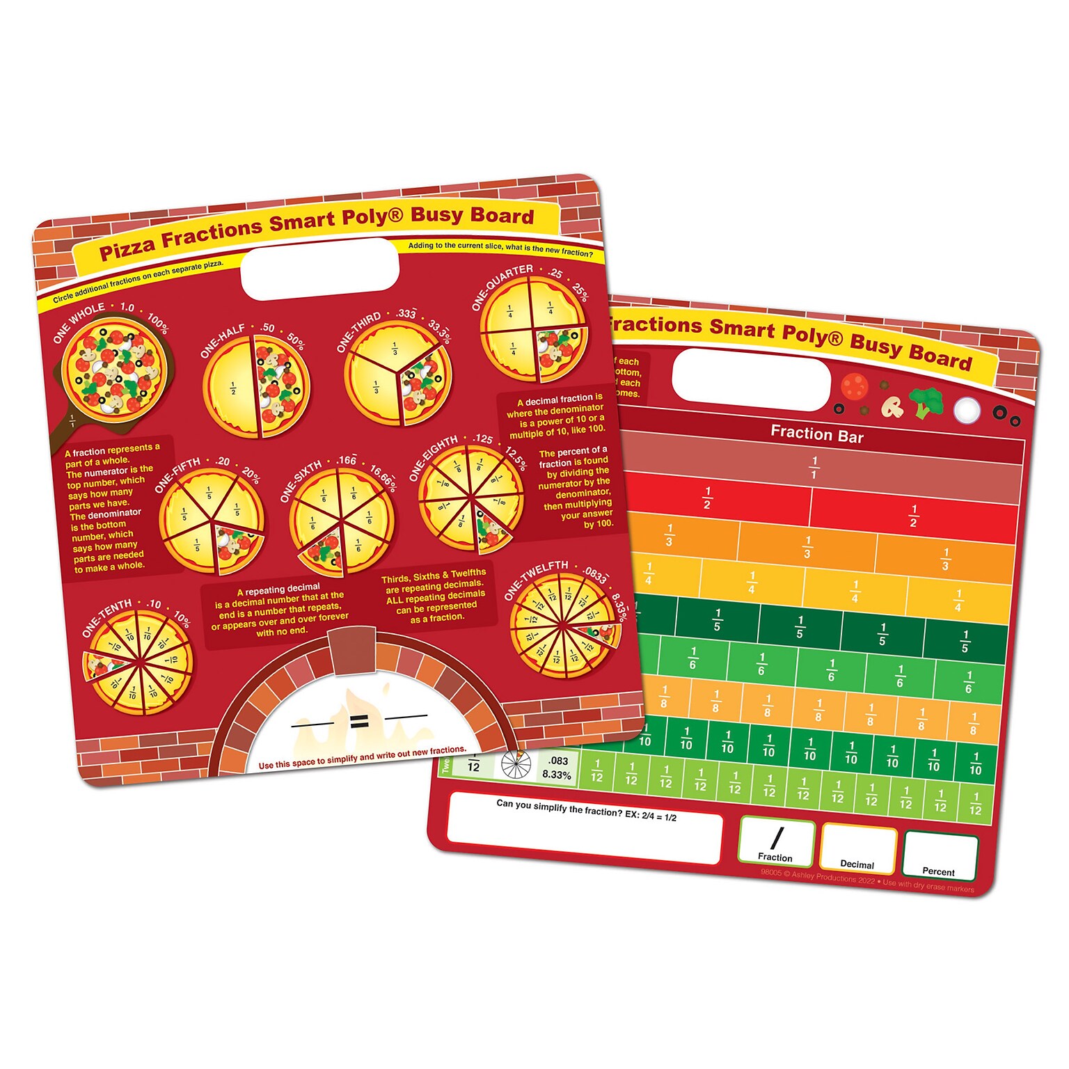 Ashley Productions® Smart Poly® Pizza Fractions Busy Board, 10.75 x 10.75 (ASH98005)
