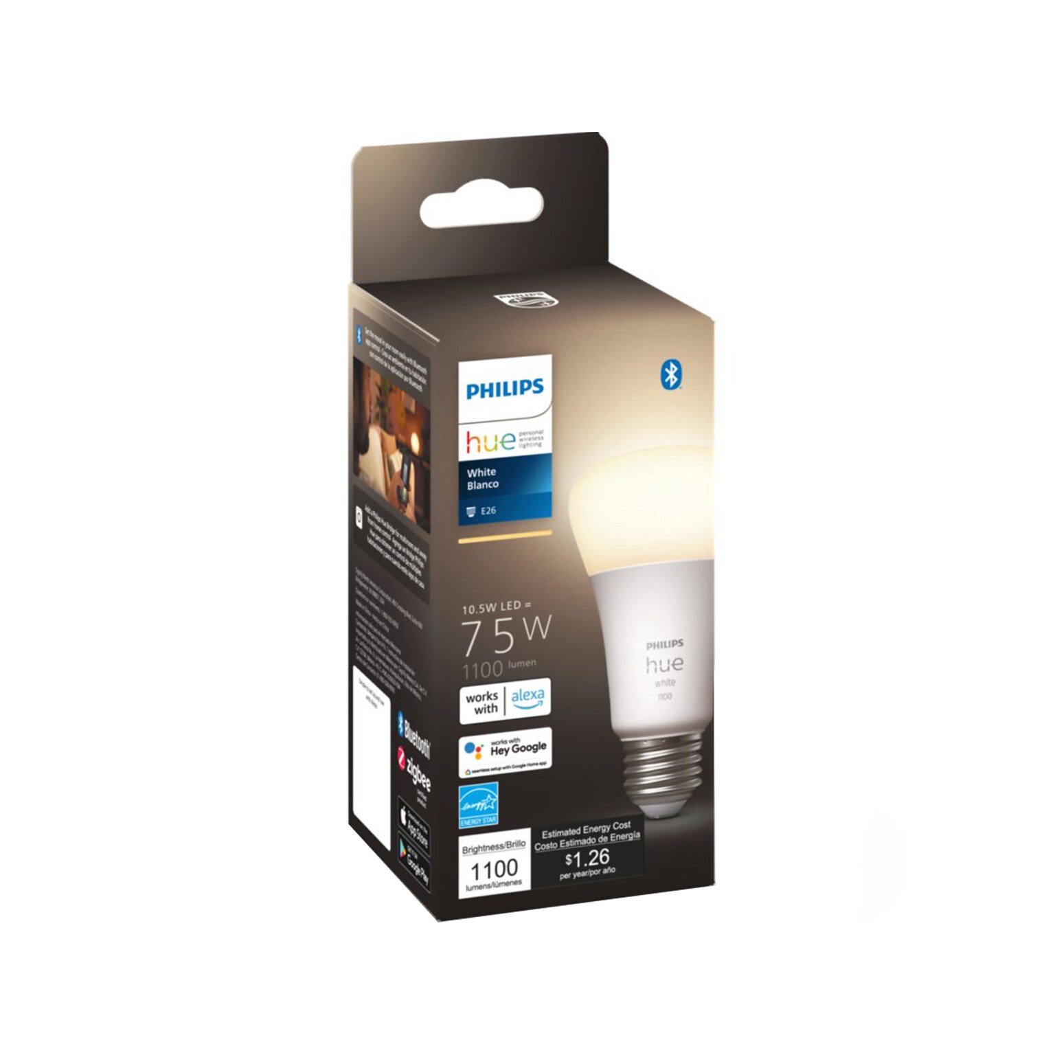 Philips Hue White Light Bulb, A19 2700K 10.5W E26  (563007)