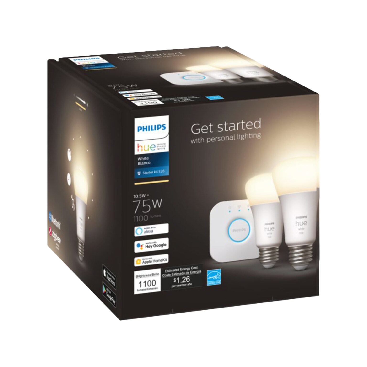 Philips Hue White Starter Kit, A19 2700K 10.5W E26  (563080)